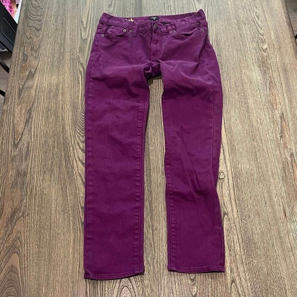 J.Crew Womens Toothpick Skinny Jeans Low Rise Stretch Cotton Blend Purple Sz 28